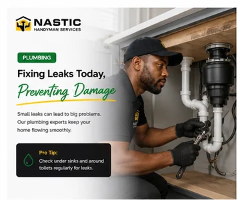 NASTIC plumber repairing a pipe under a kitchen sink